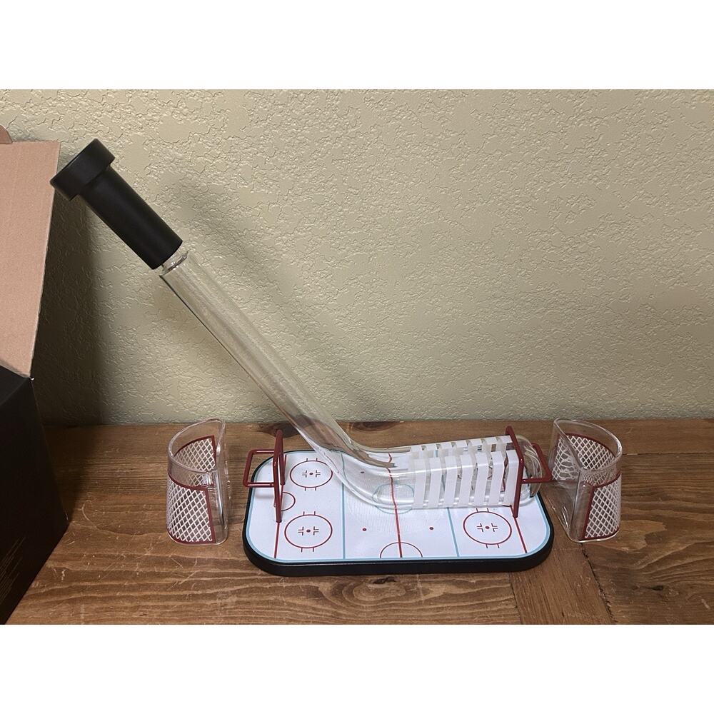 KOLLEA Ice Hockey Whiskey Decanter Set w/2 Hockey Goal Glasses, Ice Rink & Stick